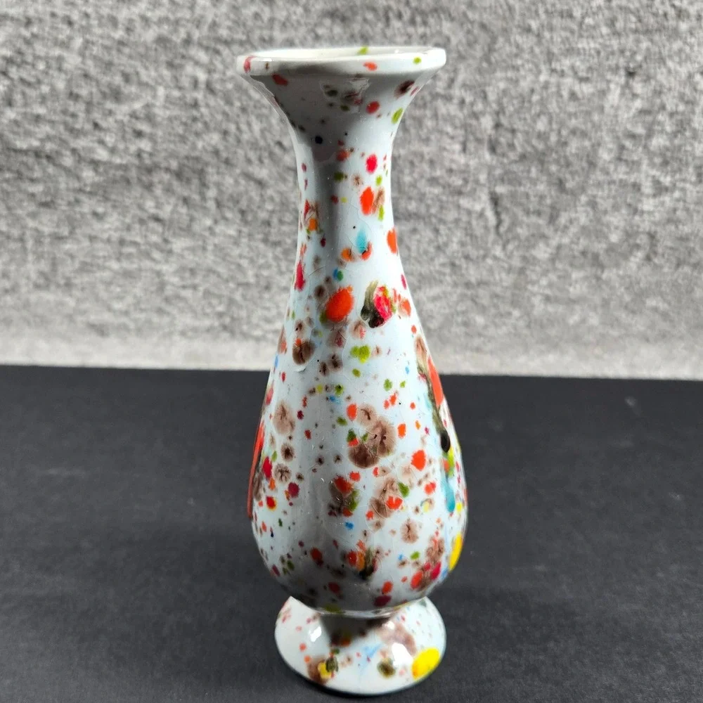 Bud Vase Multicolor Splatter Paint Ceramic Vintage Home Decor Small 6.5in